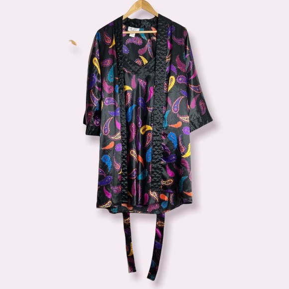 Vintage 90s J.O Intimates Paisley Print Chemise Nightgown and Robe Set - Picture 4 of 6